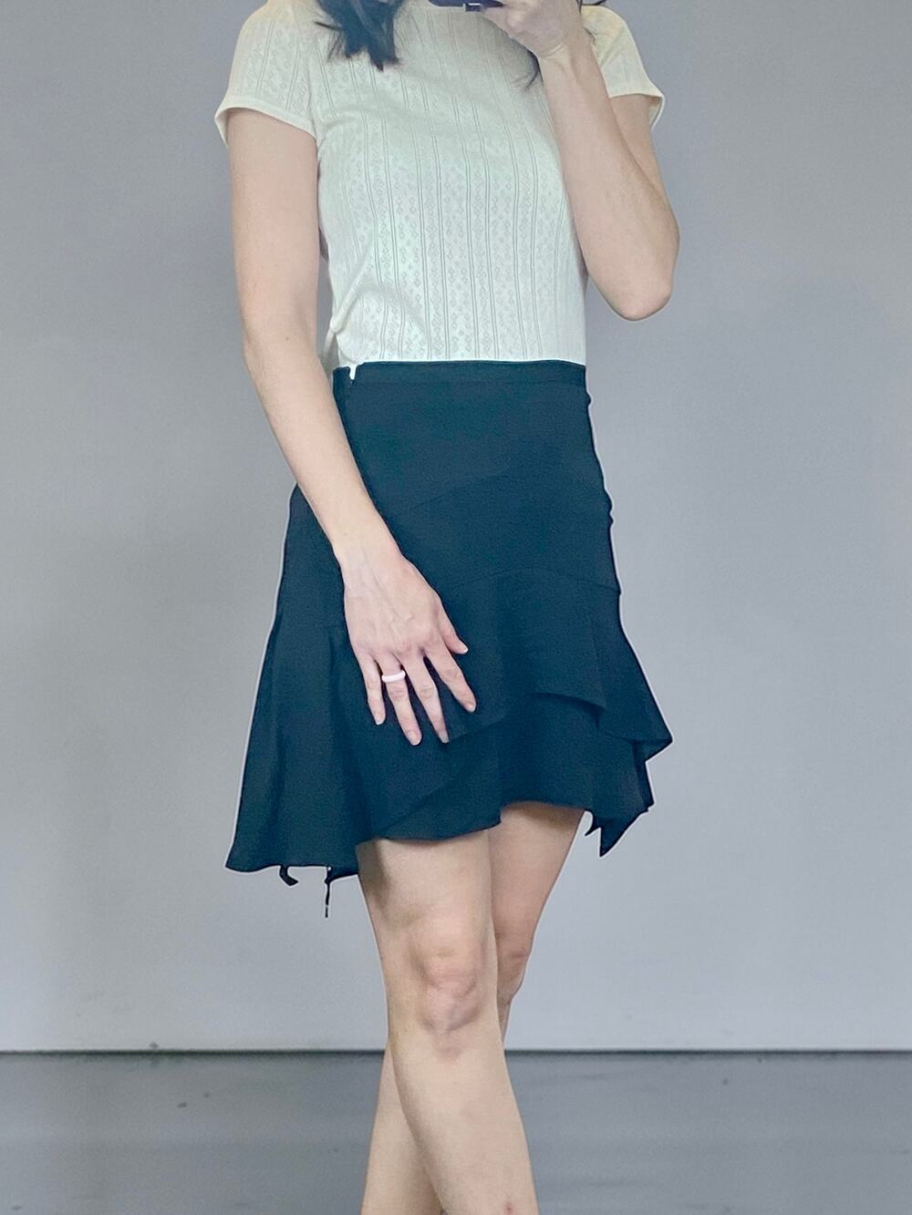 Rebecca Taylor Black Tiered Ruffle Mini Skirt Size 0 | Y2K Designer Vintage
